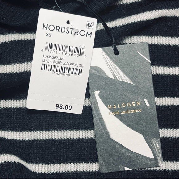 halogen Black Ivory Striped Josephine Cashmere Turtleneck Size XS HA393675MI - Picture 10 of 12